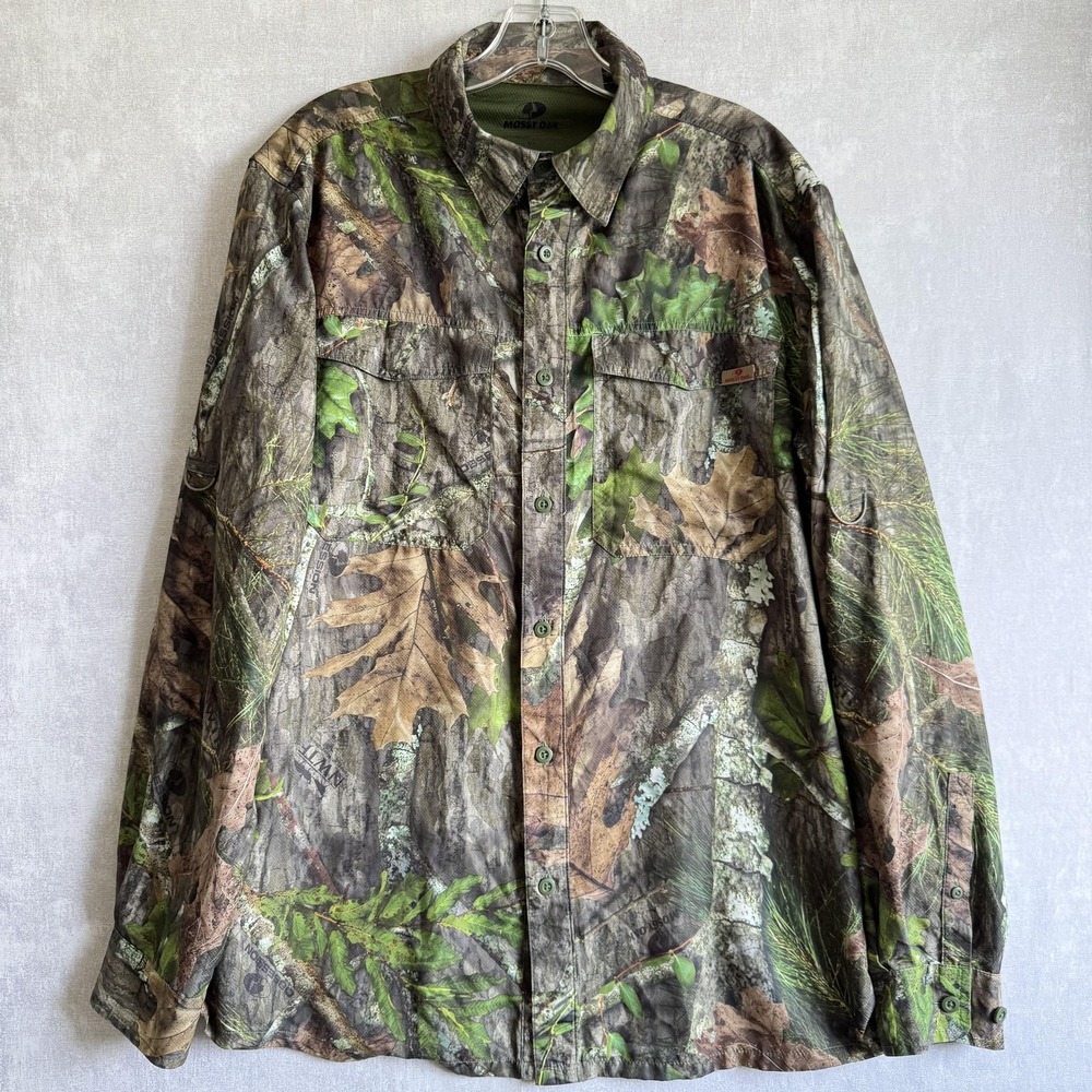 Mossy Oak Shirt Mens‎ Medium Camouflage Camo Lightweight Hunting Outdoor Poly